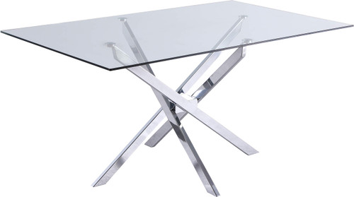 Tempered Glass Top Dining Table with Durable Metal Base, 60" W x 36" D x 30" H, Silver Finish