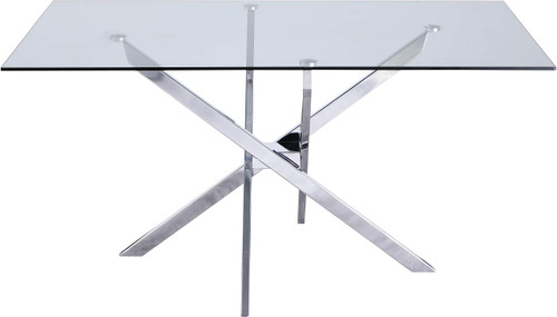 Tempered Glass Top Dining Table with Durable Metal Base, 60" W x 36" D x 30" H, Silver Finish
