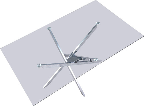 Tempered Glass Top Dining Table with Durable Metal Base, 60" W x 36" D x 30" H, Silver Finish