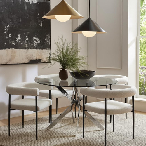 Dining Table with Chrome Metal Base, 48" Round Tempered Glass Top, 10MM Glass Thickness, 48" W x 48" D x 30" H, Chrome