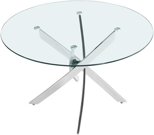 Dining Table with Chrome Metal Base, 48" Round Tempered Glass Top, 10MM Glass Thickness, 48" W x 48" D x 30" H, Chrome