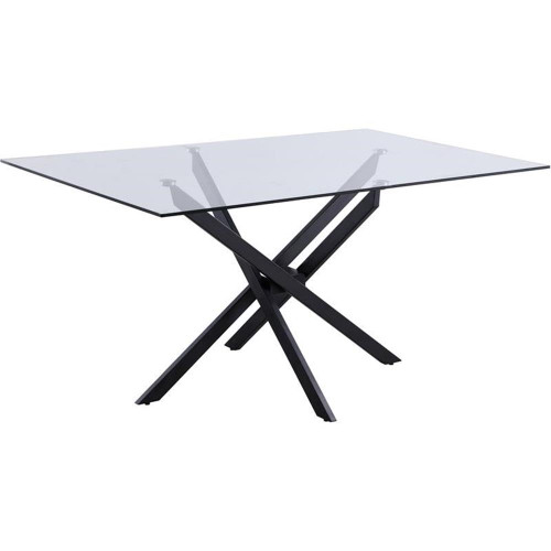 Tempered Glass Top Dining Table with Durable Metal Base, 60" W x 36" D x 30" H, Matte Black Finish