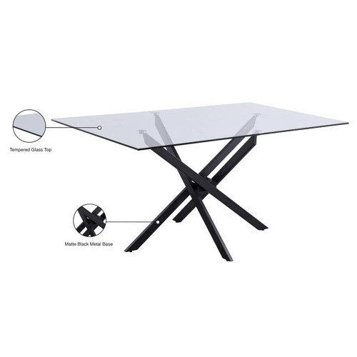 Tempered Glass Top Dining Table with Durable Metal Base, 60" W x 36" D x 30" H, Matte Black Finish