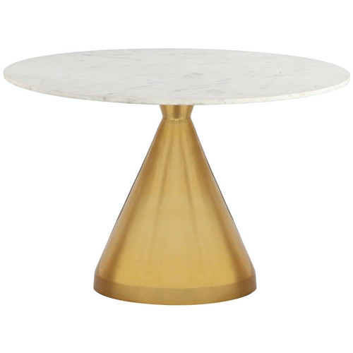Dining Table with Brushed Gold Stainless Steel, Genuine White Marble Top, 48" W x 48" D x 30" H, Gold