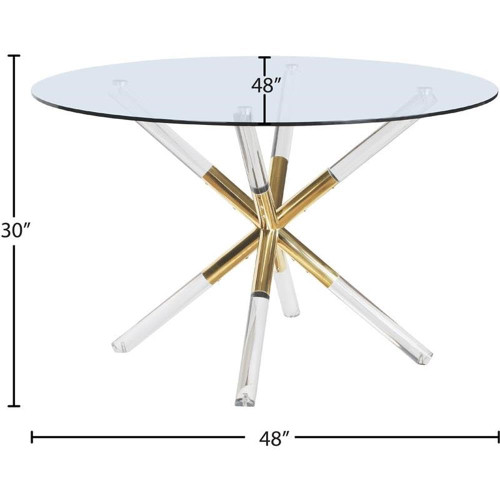 Tempered Glass Top Dining Table with Acrylic and Gold Durable Metal Base, Round