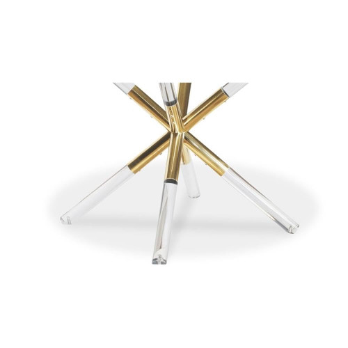 Tempered Glass Top Dining Table with Acrylic and Gold Durable Metal Base, Round