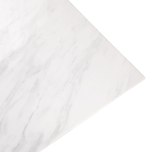 Dining Table with Rich Chrome Stainless Steel, Genuine Stone with Marble Veneer, 64" W x 38" D x 30" H, White