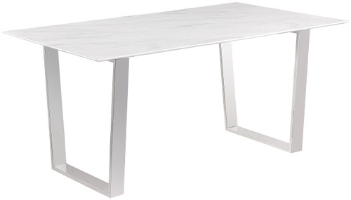 Dining Table with Rich Chrome Stainless Steel, Genuine Stone with Marble Veneer, 64" W x 38" D x 30" H, White