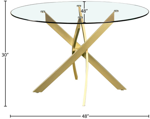 Dining Table with Brushed Gold Metal Base, 48" Round Tempered Glass Top, 10MM Glass Thickness, 48" W x 48" D x 30" H, Gold
