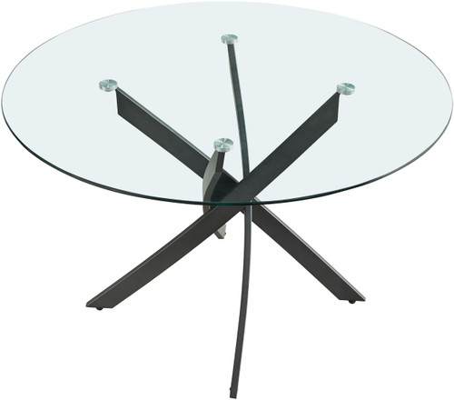 Dining Table with Matte Black Metal Base, 48" Round Tempered Glass Top, 10MM Glass Thickness, 48" W x 48" D x 30" H, Black
