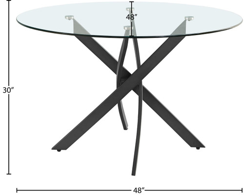 Dining Table with Matte Black Metal Base, 48" Round Tempered Glass Top, 10MM Glass Thickness, 48" W x 48" D x 30" H, Black