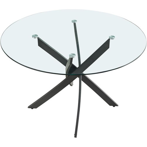 Dining Table with Matte Black Metal Base, 48" Round Tempered Glass Top, 10MM Glass Thickness, 48" W x 48" D x 30" H, Black