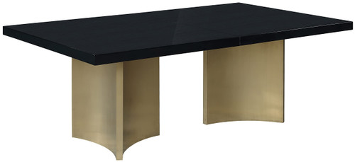 Dining Table, Rich Black Lacquer Top, Brown Wood Grains, Brushed Gold Stainless Steel, 84"/104"/123.5" W x 47.25" D x 30.75" H, Black