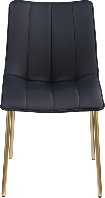 Vegan Leather Upholstered Dining Chair, Brushed Gold Metal, Channel Tuft On Back, 18.5" W x 22.5" D x 33.5" H, Black, Set of 2