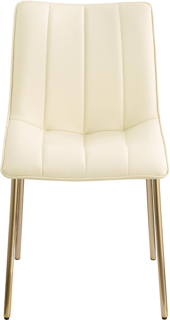 Vegan Leather Upholstered Dining Chair, Brushed Gold Metal, Channel Tuft On Back, 18.5" W x 22.5" D x 33.5" H, Cream, Set of 2