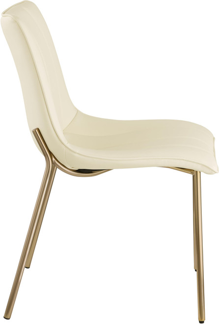 Vegan Leather Upholstered Dining Chair, Brushed Gold Metal, Channel Tuft On Back, 18.5" W x 22.5" D x 33.5" H, Cream, Set of 2