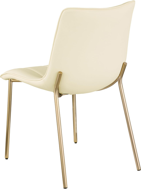 Vegan Leather Upholstered Dining Chair, Brushed Gold Metal, Channel Tuft On Back, 18.5" W x 22.5" D x 33.5" H, Cream, Set of 2