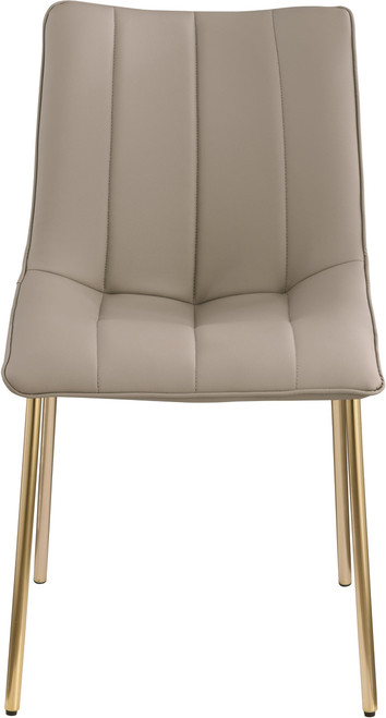 Vegan Leather Upholstered Dining Chair, Brushed Gold Metal, Channel Tuft On Back, 18.5" W x 22.5" D x 33.5" H, Taupe, Set of 2