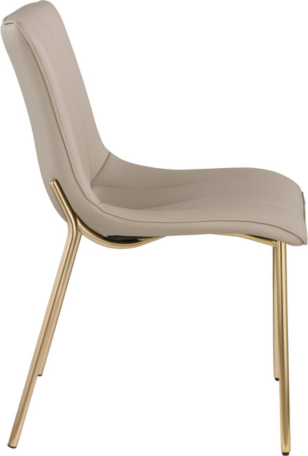 Vegan Leather Upholstered Dining Chair, Brushed Gold Metal, Channel Tuft On Back, 18.5" W x 22.5" D x 33.5" H, Taupe, Set of 2