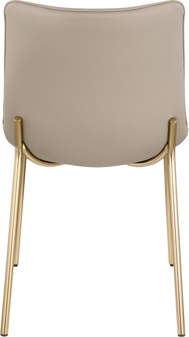 Vegan Leather Upholstered Dining Chair, Brushed Gold Metal, Channel Tuft On Back, 18.5" W x 22.5" D x 33.5" H, Taupe, Set of 2