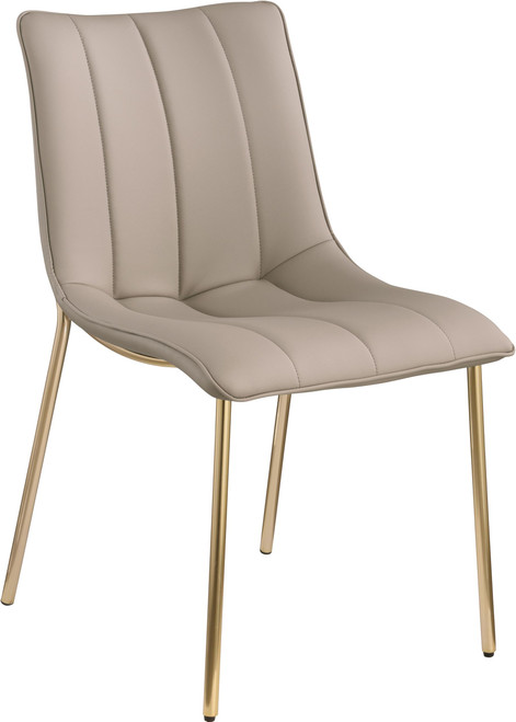 Vegan Leather Upholstered Dining Chair, Brushed Gold Metal, Channel Tuft On Back, 18.5" W x 22.5" D x 33.5" H, Taupe, Set of 2