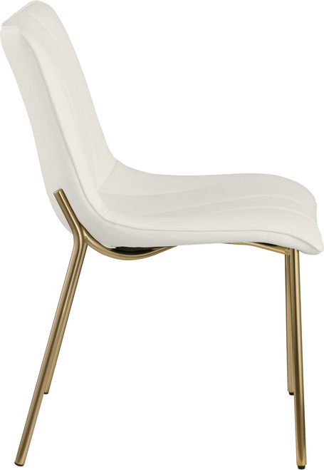Vegan Leather Upholstered Dining Chair, Brushed Gold Metal, Channel Tuft On Back, 18.5" W x 22.5" D x 33.5" H, Off-White, Set of 2