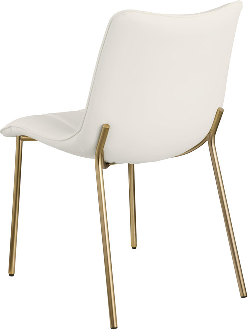 Vegan Leather Upholstered Dining Chair, Brushed Gold Metal, Channel Tuft On Back, 18.5" W x 22.5" D x 33.5" H, Off-White, Set of 2
