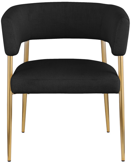 Dining Chair, Rich Black Durable Linen Textured Fabric Upholstery, Brushed Gold Metal Frame, 24" W x 21.5" D x 29.5" H, Black