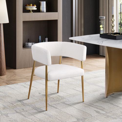Dining Chair, Rich Cream Durable Linen Textured Fabric Upholstery, Brushed Gold Metal Frame, 24" W x 21.5" D x 29.5" H, Cream