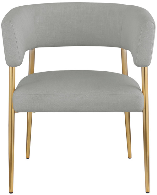 Dining Chair, Rich Light Grey Durable Linen Textured Fabric Upholstery, Brushed Gold Metal Frame, 24" W x 21.5" D x 29.5" H, Grey