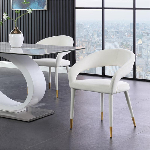 Velvet Upholstered Rounded Back Dining Chair, Cream, 23" W x 23" D x 31.5" H