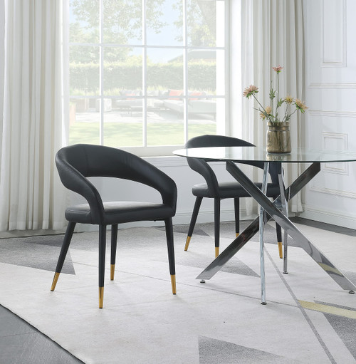 Vegan Leather Upholstered Rounded Back Dining Chair, Black, 23" W x 23" D x 31.5" H