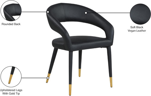 Vegan Leather Upholstered Rounded Back Dining Chair, Black, 23" W x 23" D x 31.5" H