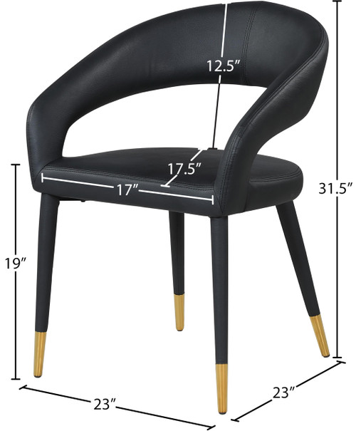 Vegan Leather Upholstered Rounded Back Dining Chair, Black, 23" W x 23" D x 31.5" H