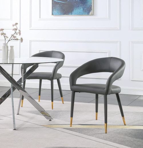 Vegan Leather Upholstered Rounded Back Dining Chair, Grey, 23" W x 23" D x 31.5" H