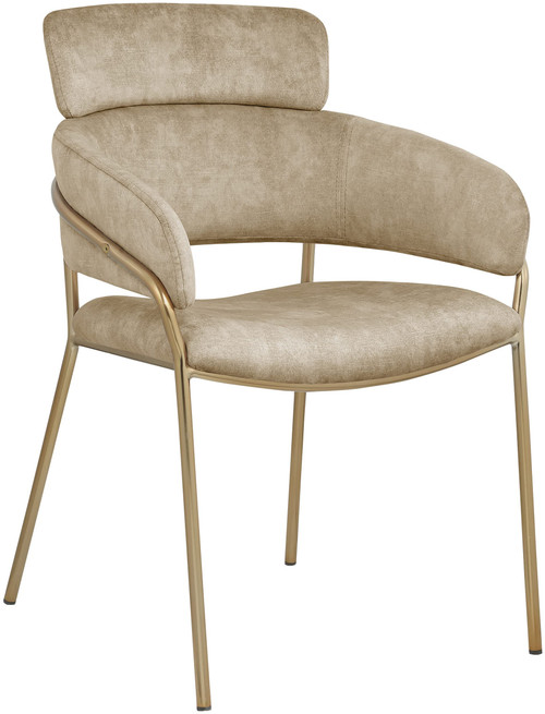 Velvet Upholstered Dining Chair with Brushed Brass Metal Frame, 22.5" W x 25.5" D x 34.5" H, Beige, Set of 2