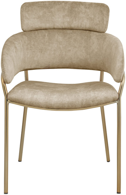 Velvet Upholstered Dining Chair with Brushed Brass Metal Frame, 22.5" W x 25.5" D x 34.5" H, Beige, Set of 2