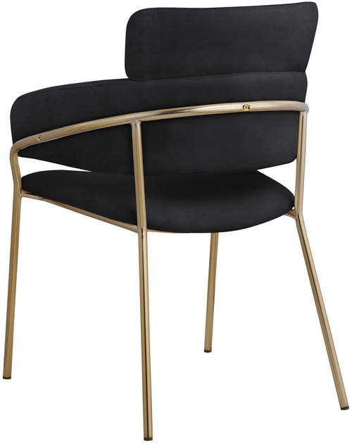 Velvet Upholstered Dining Chair with Brushed Brass Metal Frame, 22.5" W x 25.5" D x 34.5" H, Black, Set of 2
