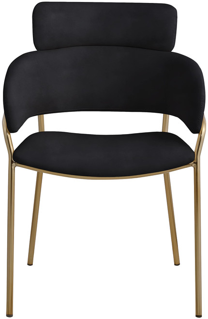 Velvet Upholstered Dining Chair with Brushed Brass Metal Frame, 22.5" W x 25.5" D x 34.5" H, Black, Set of 2