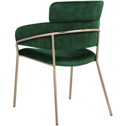 Velvet Upholstered Dining Chair with Brushed Brass Metal Frame, 22.5" W x 25.5" D x 34.5" H, Green, Set of 2