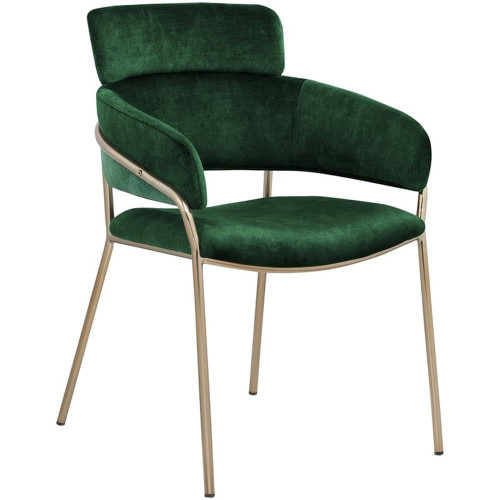 Velvet Upholstered Dining Chair with Brushed Brass Metal Frame, 22.5" W x 25.5" D x 34.5" H, Green, Set of 2