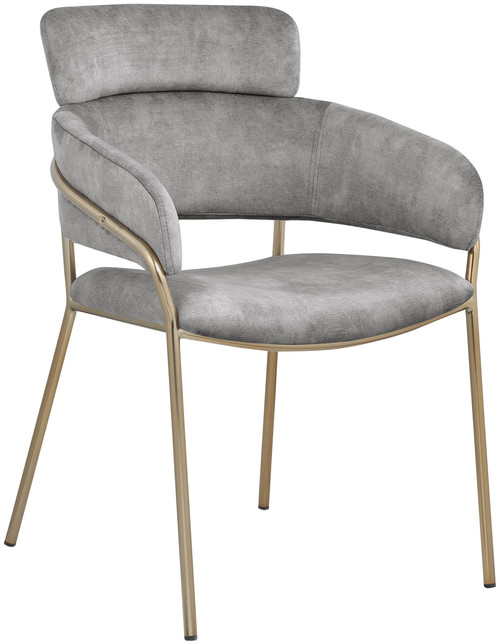 Velvet Upholstered Dining Chair with Brushed Brass Metal Frame, 22.5" W x 25.5" D x 34.5" H, Grey, Set of 2