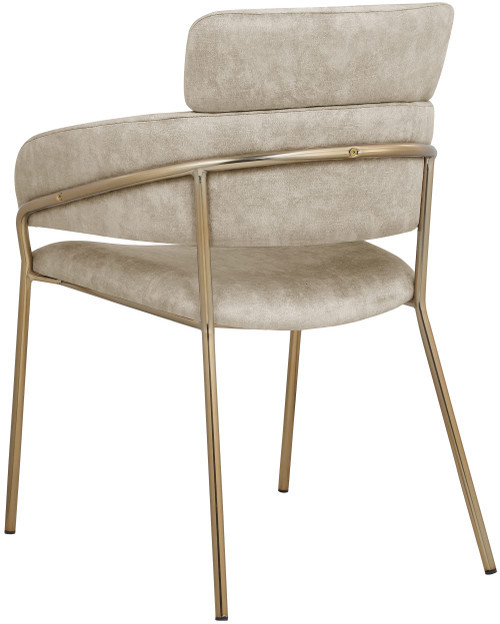 Velvet Upholstered Dining Chair with Brushed Brass Metal Frame, 22.5" W x 25.5" D x 34.5" H, Stone, Set of 2