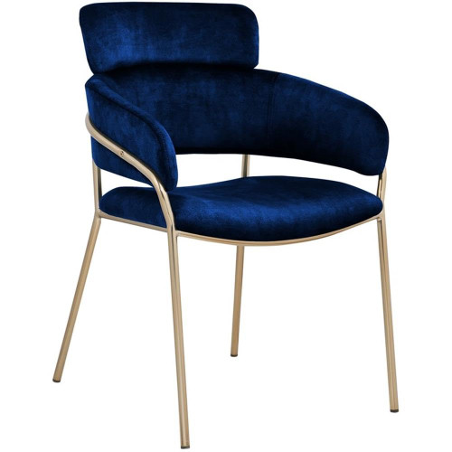 Velvet Upholstered Dining Chair with Brushed Brass Metal Frame, 22.5" W x 25.5" D x 34.5" H, Navy, Set of 2