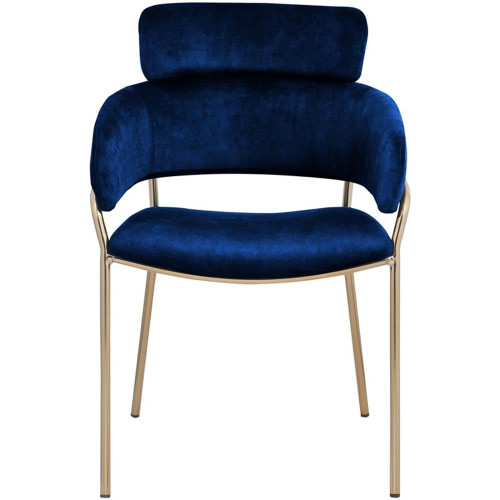 Velvet Upholstered Dining Chair with Brushed Brass Metal Frame, 22.5" W x 25.5" D x 34.5" H, Navy, Set of 2