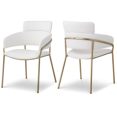 Vegan Leather Upholstered Dining Chair with Brushed Brass Metal Frame, 22.5" W x 25.5" D x 34.5" H, Cream, Set of 2