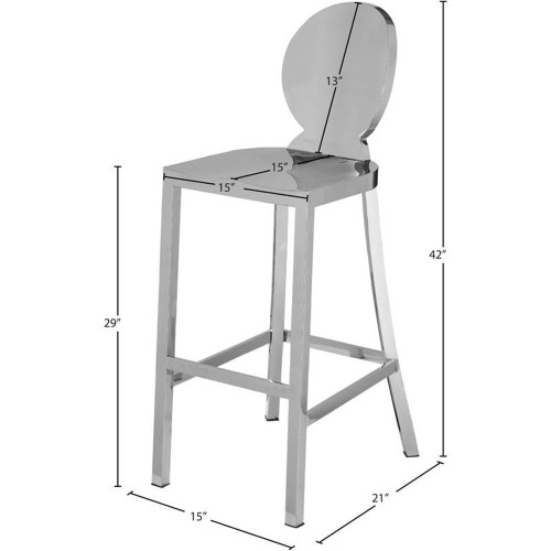 704 Maddox Collection Modern | Contemporary Stainless Steel Kitchen | Bar Stool with Polished Chrome Finish, 15" W x 21" D x 42" H, Chrome
