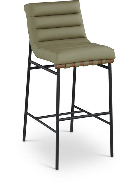 800Olive-C Burke Collection Modern | Contemporary Bar Stool with Olive Green Vegan Leather, Mint Olive Vegan Leather Straps, Matte Black Metal Frame, 18" W x 24" D x 40.5" H, Green