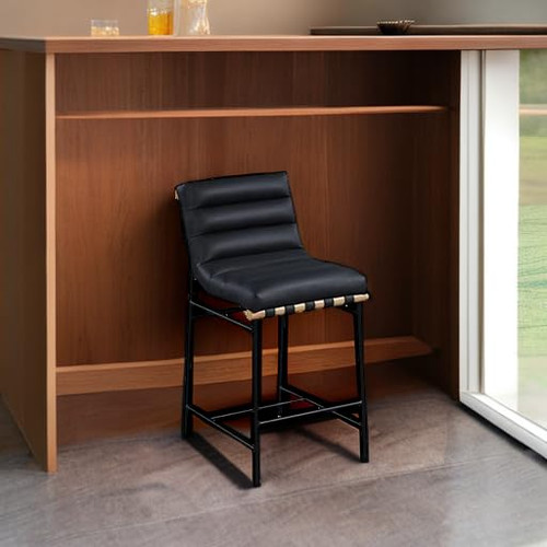 857Black-C Burke Collection Modern | Contemporary Vegan Leather Upholstered Counter Stool, Black, 18" W x 24" D x 37.5" H