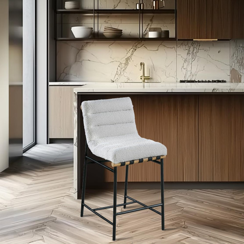 857Cream-C Burke Collection Modern | Contemporary Boucle Fabric Upholstered Counter Stool, Cream, 18" W x 24" D x 37.5" H
